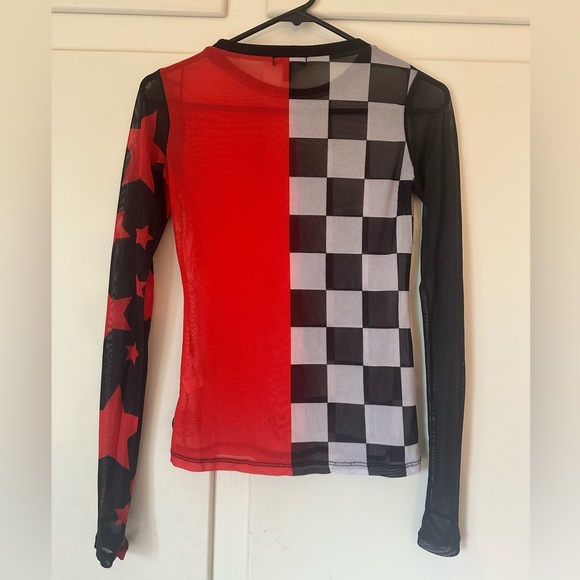 Current Mood Mesh Long Sleeve Top Red Black & White Size Small - Picture 2 of 4